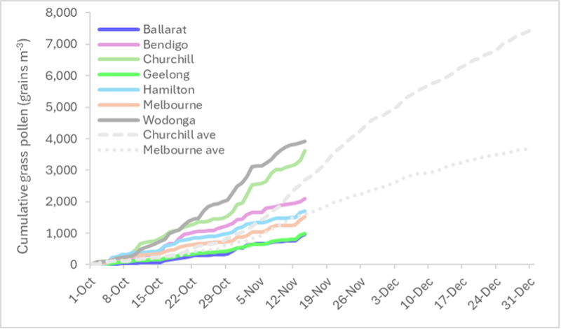 Cumulative grass pollen load recorded so far in the 2025 season
